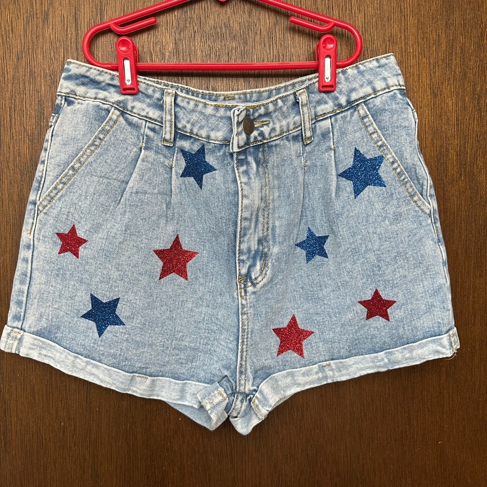 Star-Patterned Denim Shorts